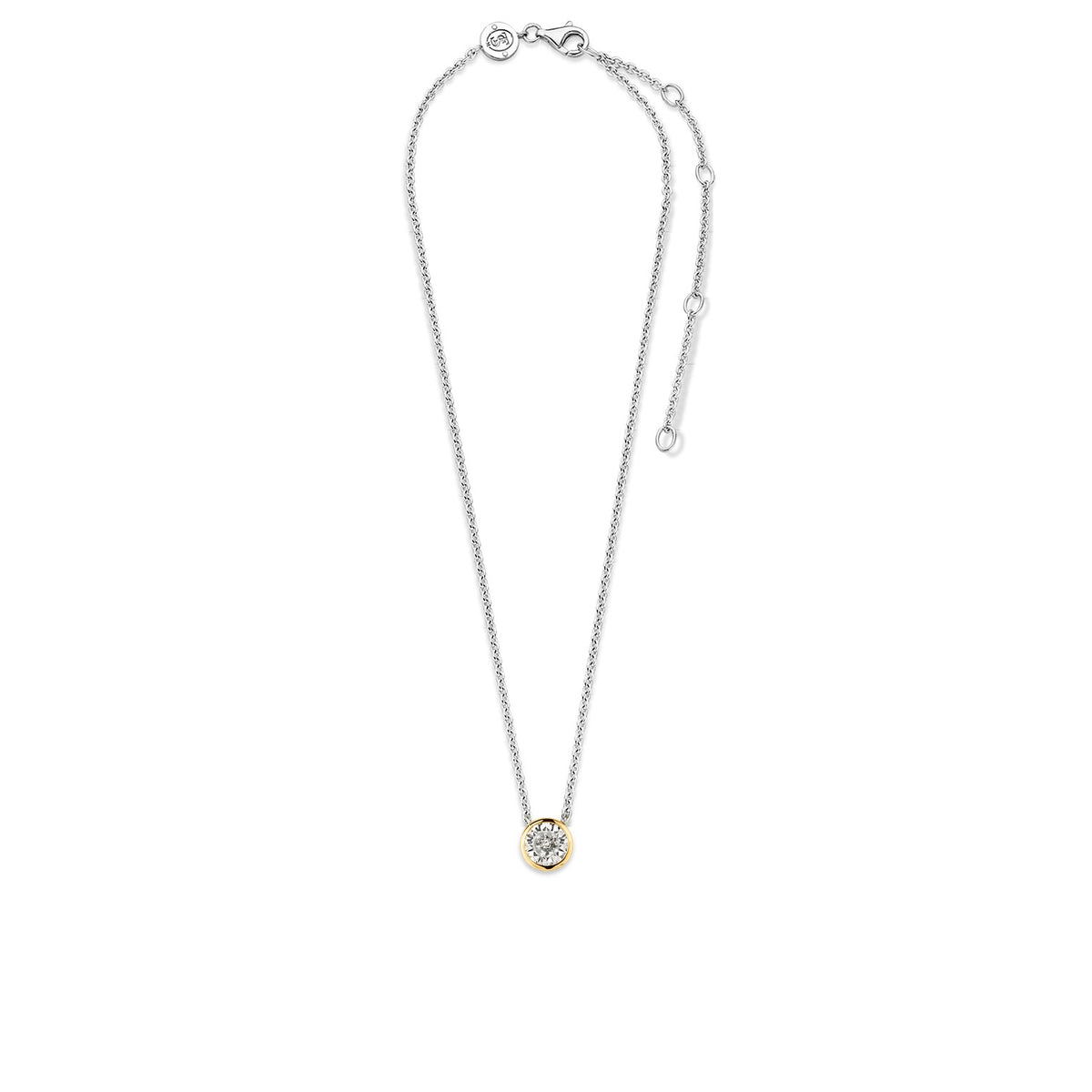 TI SENTO Sterling Silver and Gold Tone Bezel Set Cubic Zirconia Necklace