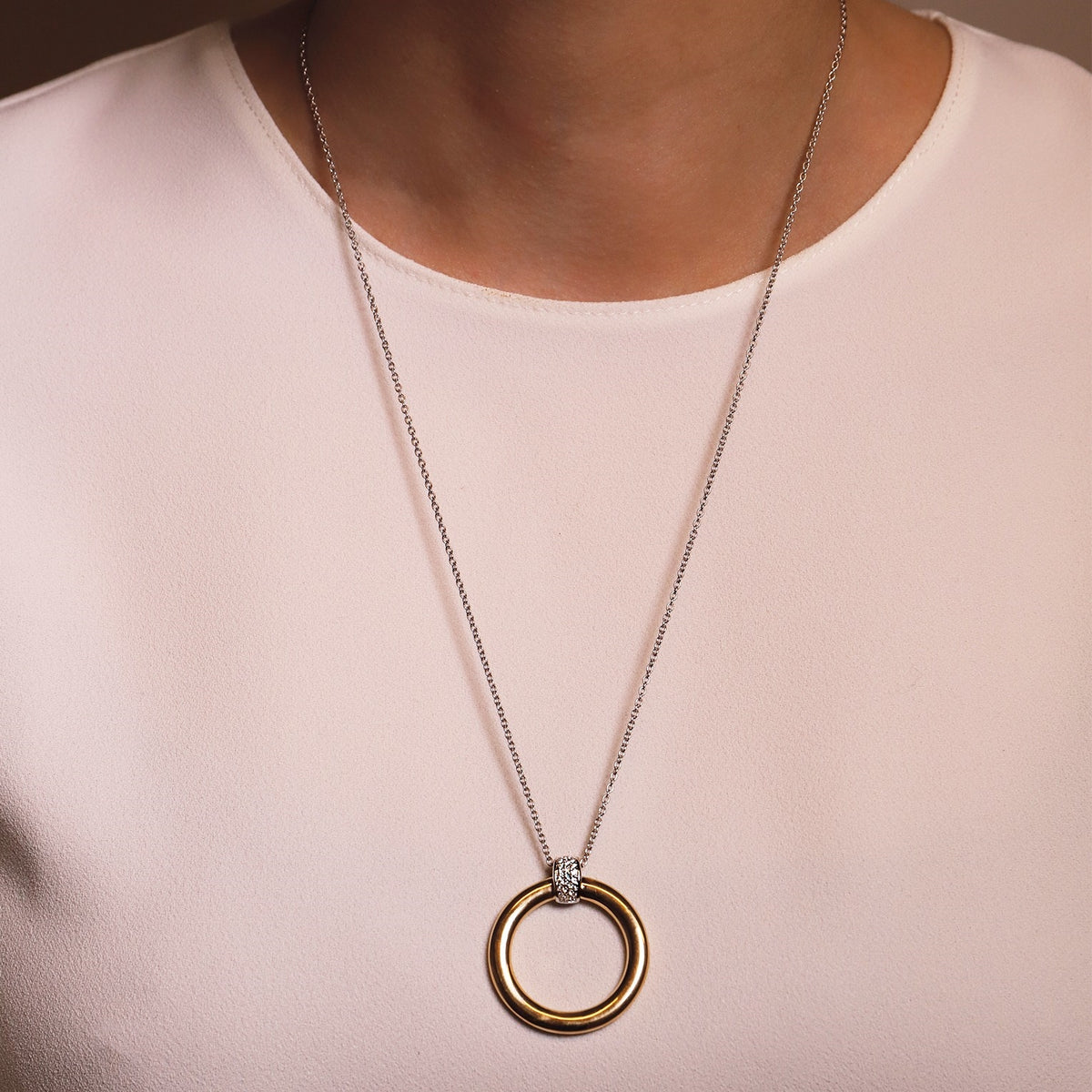 TI SENTO Sterling Silver and Gold Tone Circle Necklace on Model