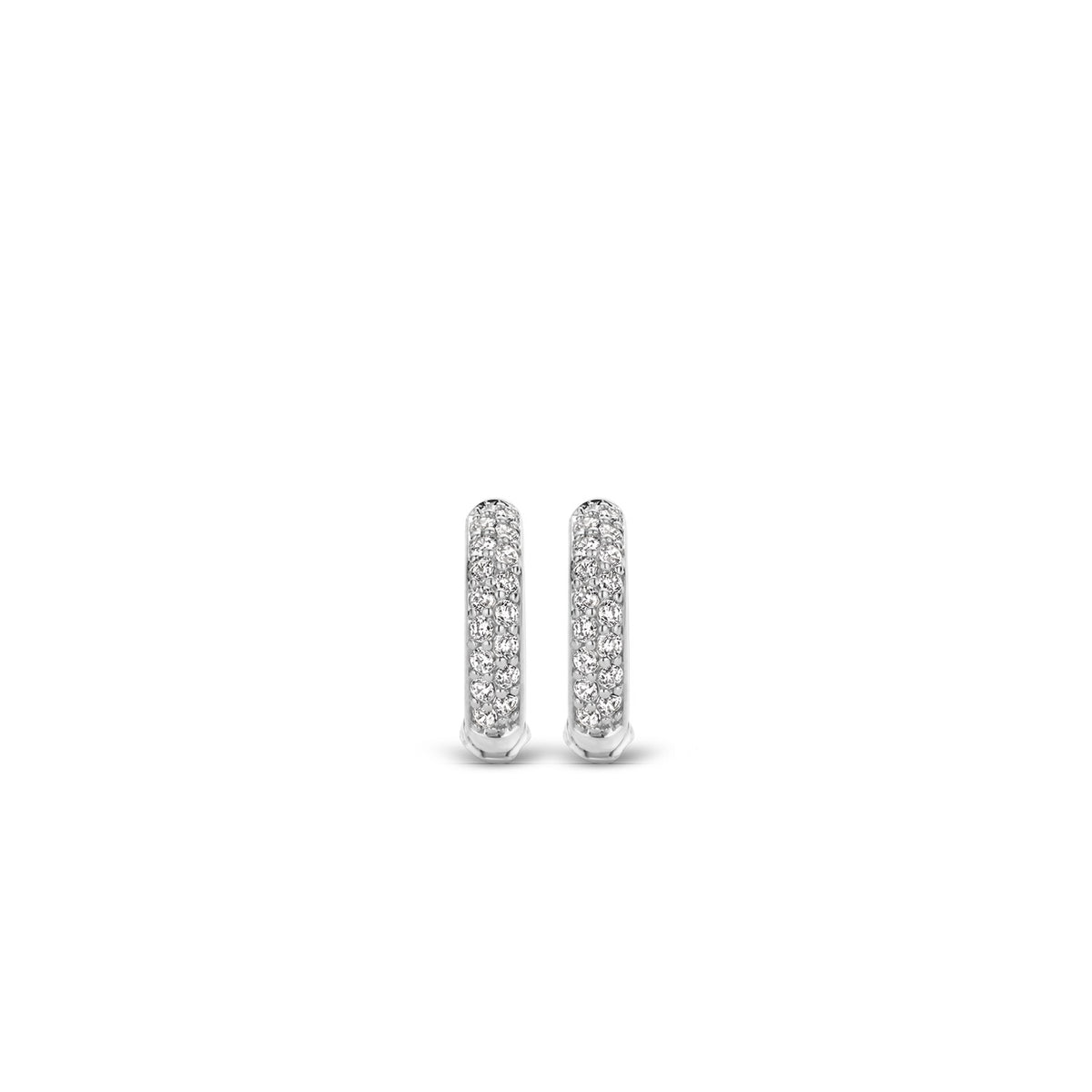 TI SENTO Sterling Silver Two Row Pave Set Cubic Zirconia Huggie Earrings