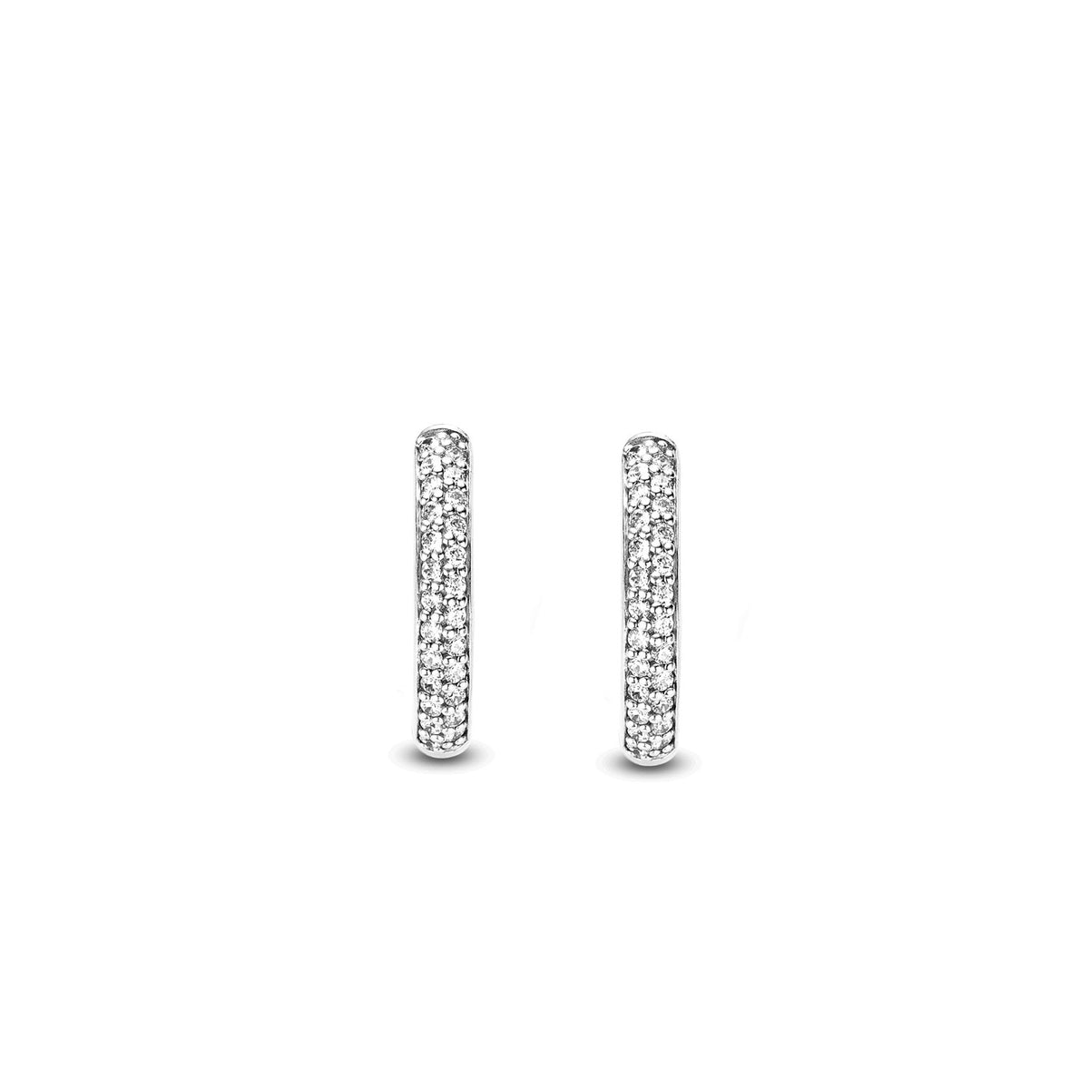 TI SENTO Sterling Silver Medium Hoop Huggie Earrings with Cubic Zirconia