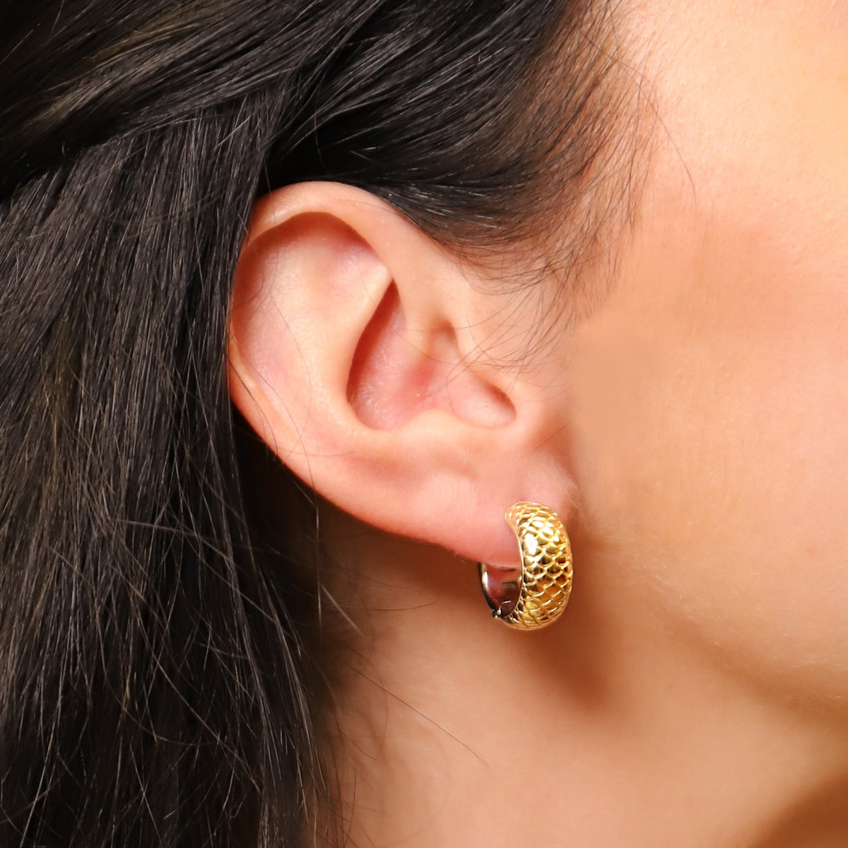 TI SENTO Sterling Silver and Gold Tone Hoop Earring with Snake Print on Model