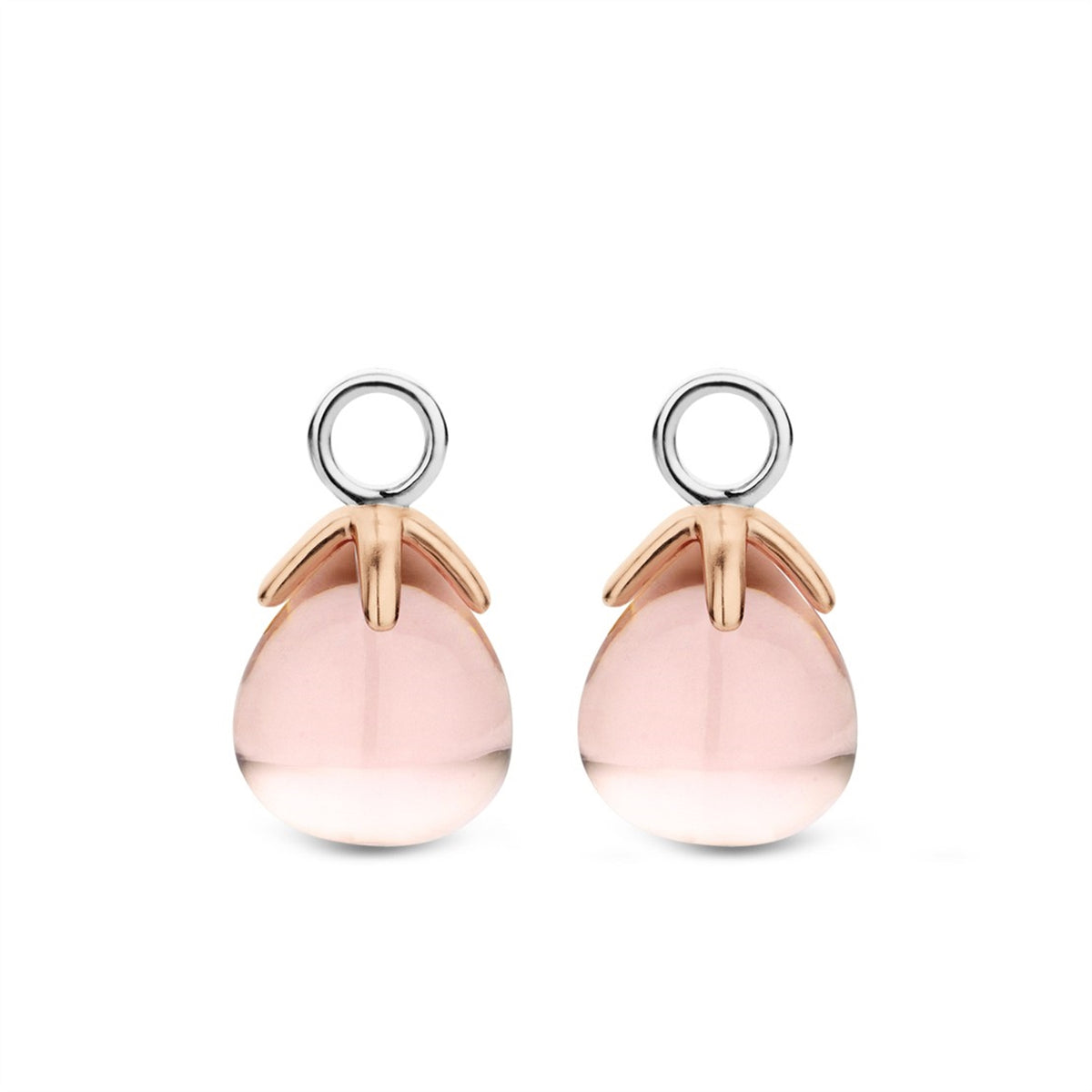 TI SENTO Sterling Silver and Rose Tone Ear Charms with Pink Stone Drops