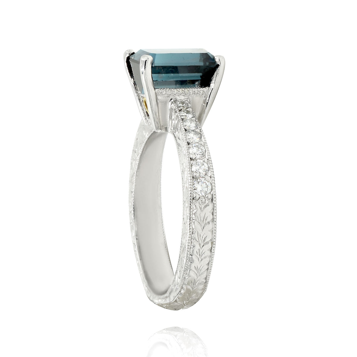 Platinum Beaudry Ring with an Indicolite Tourmaline