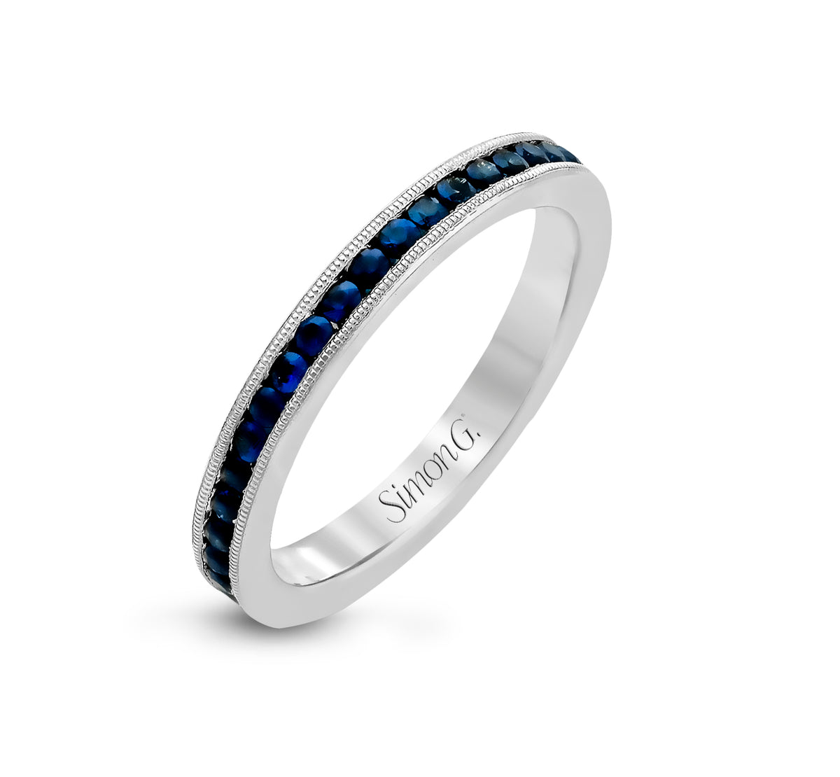 Simon G 18K White Gold Stackable Sapphire and Diamond Eternity Bands