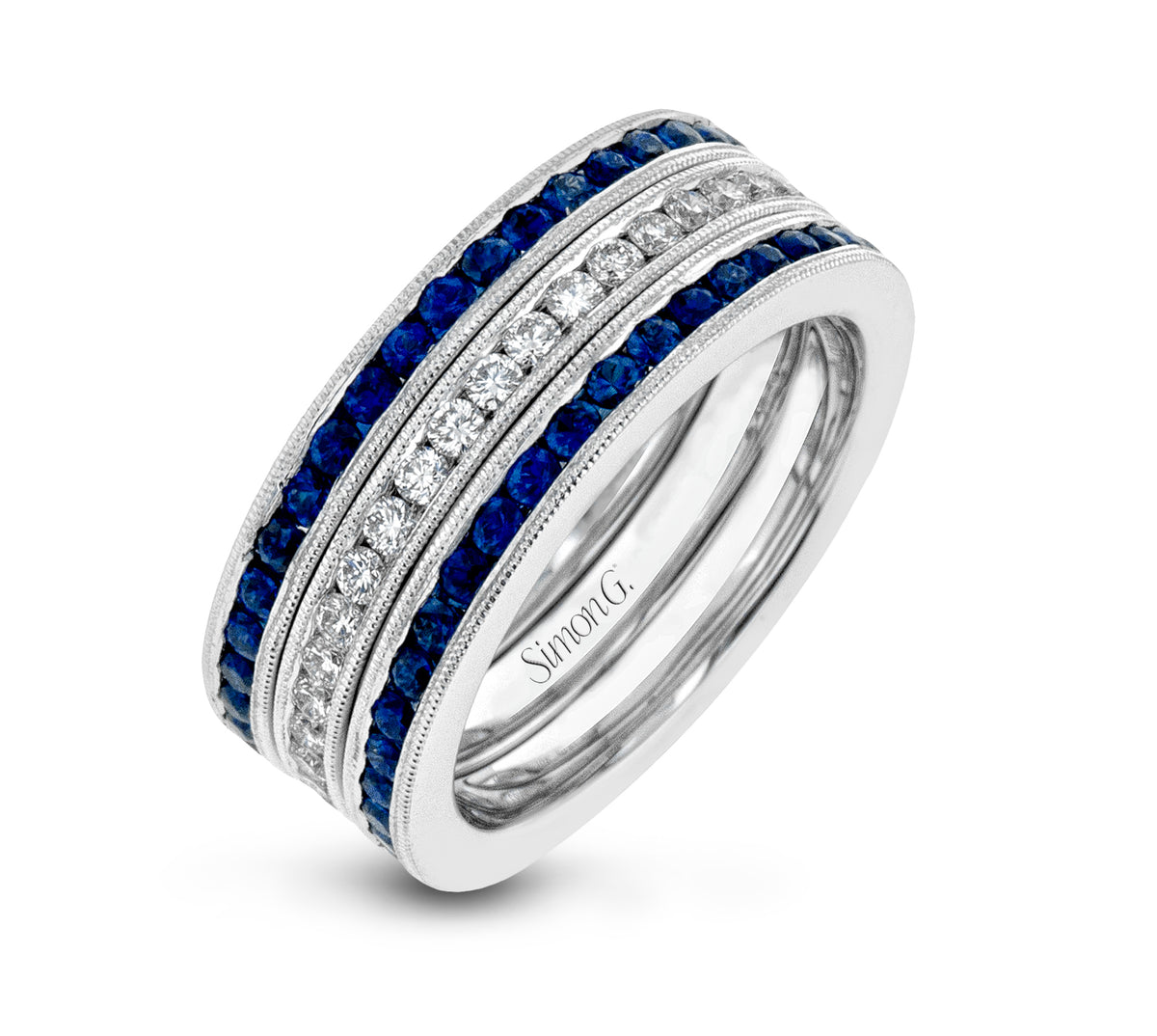 Simon G 18K White Gold Stackable Sapphire and Diamond Eternity Bands