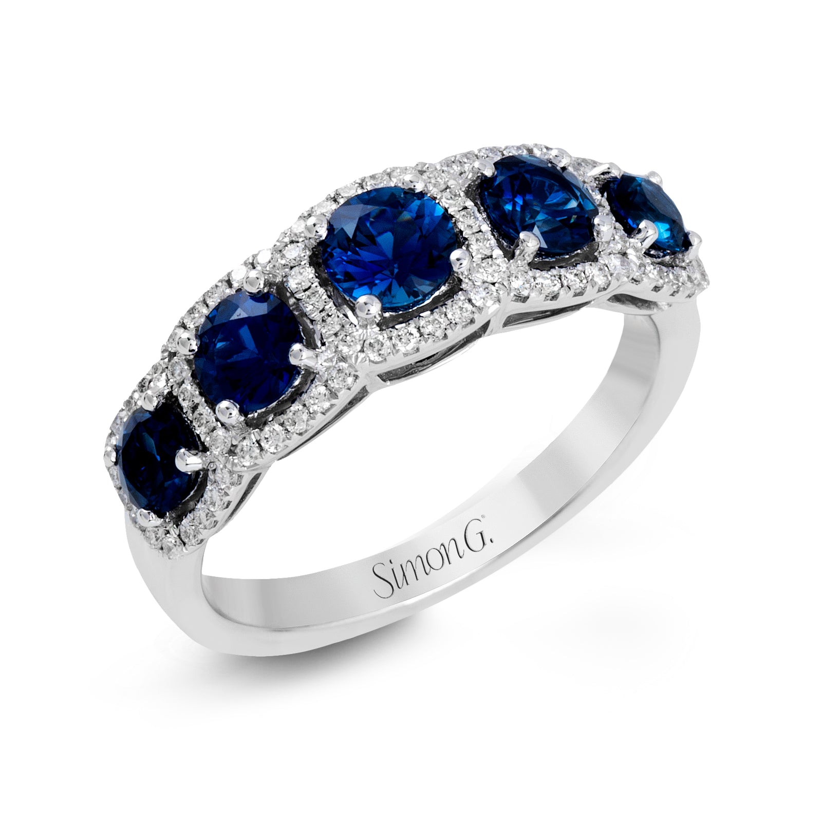 Simon G 18K White Gold Sapphire Diamond Halo Anniversary Band