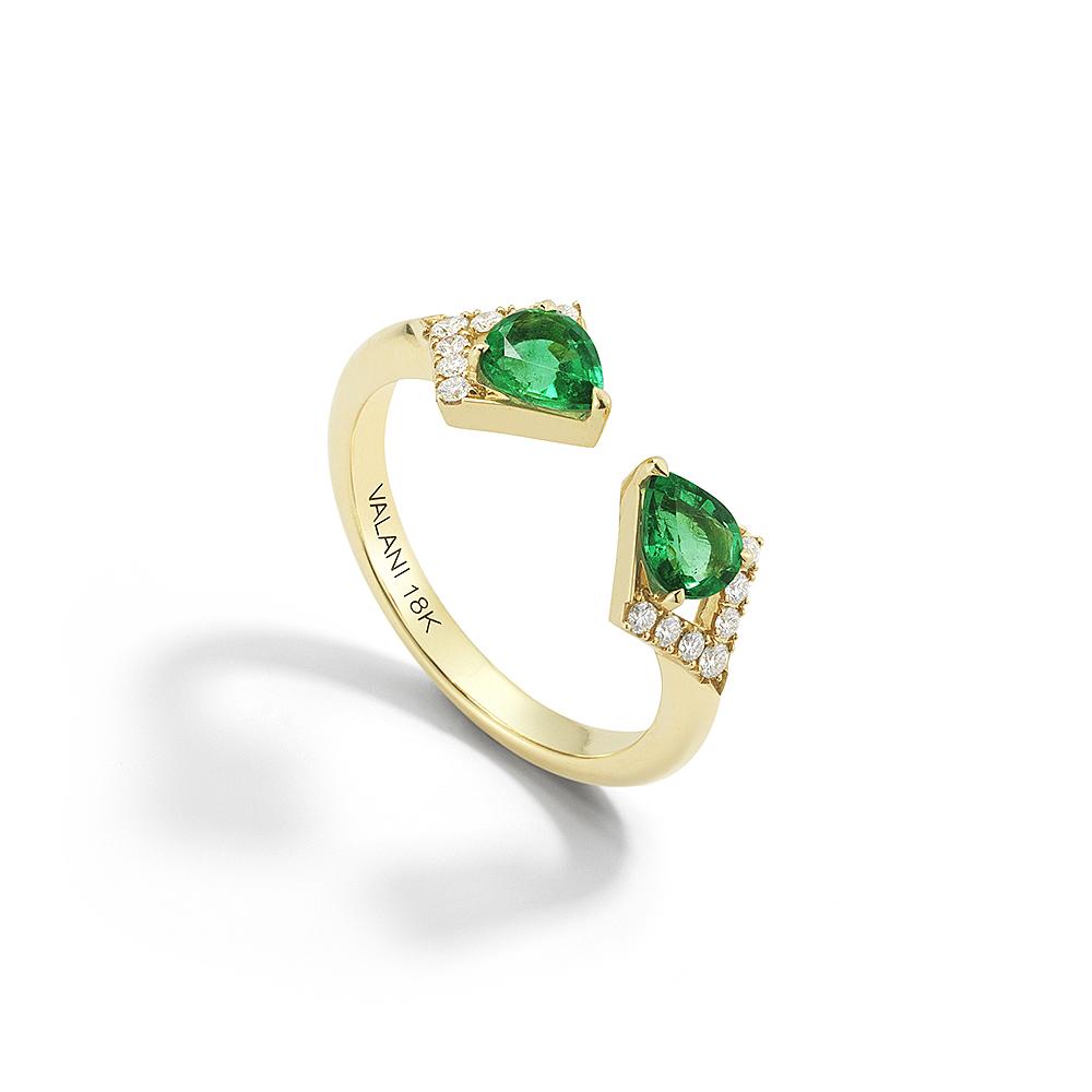 Valani 18K Yellow Gold Rival II Emerald Two Stone Ring