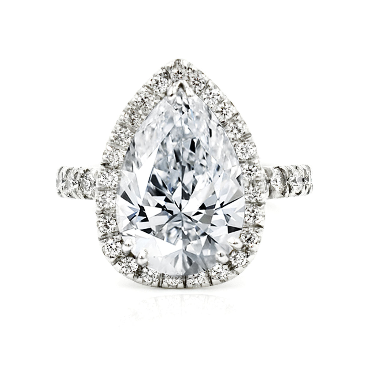 Platinum 4.07ct Pear Shaped Diamond Ring with Micro Pave Halo