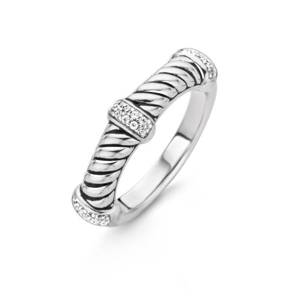TI SENTO Sterling Silver Ring with a Twist Design and Cubic Zirconia Stations