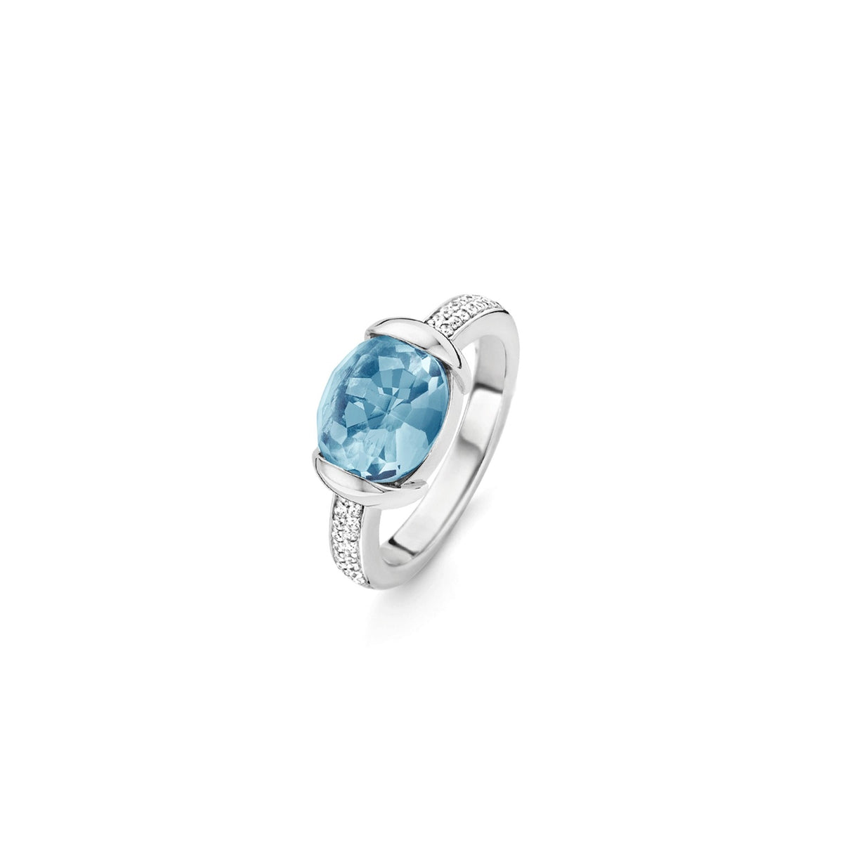 TI SENTO Sterling Silver Ring with Faceted Oval Blue Stone and Cubic Zirconia Shank