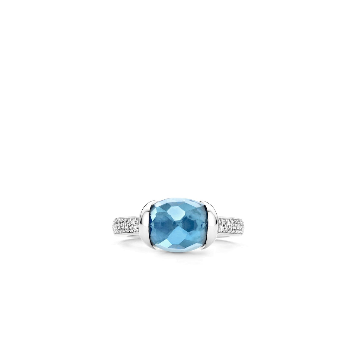 TI SENTO Sterling Silver Ring with Faceted Oval Blue Stone and Cubic Zirconia Shank