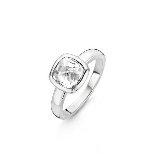 TI SENTO Sterling Silver Ring with Cushion Cut Clear Stone