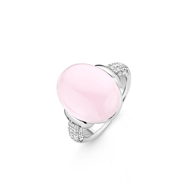 TI SENTO Sterling Silver Ring Featuring a Pink Cabochon with Cubic Zirconia Accents