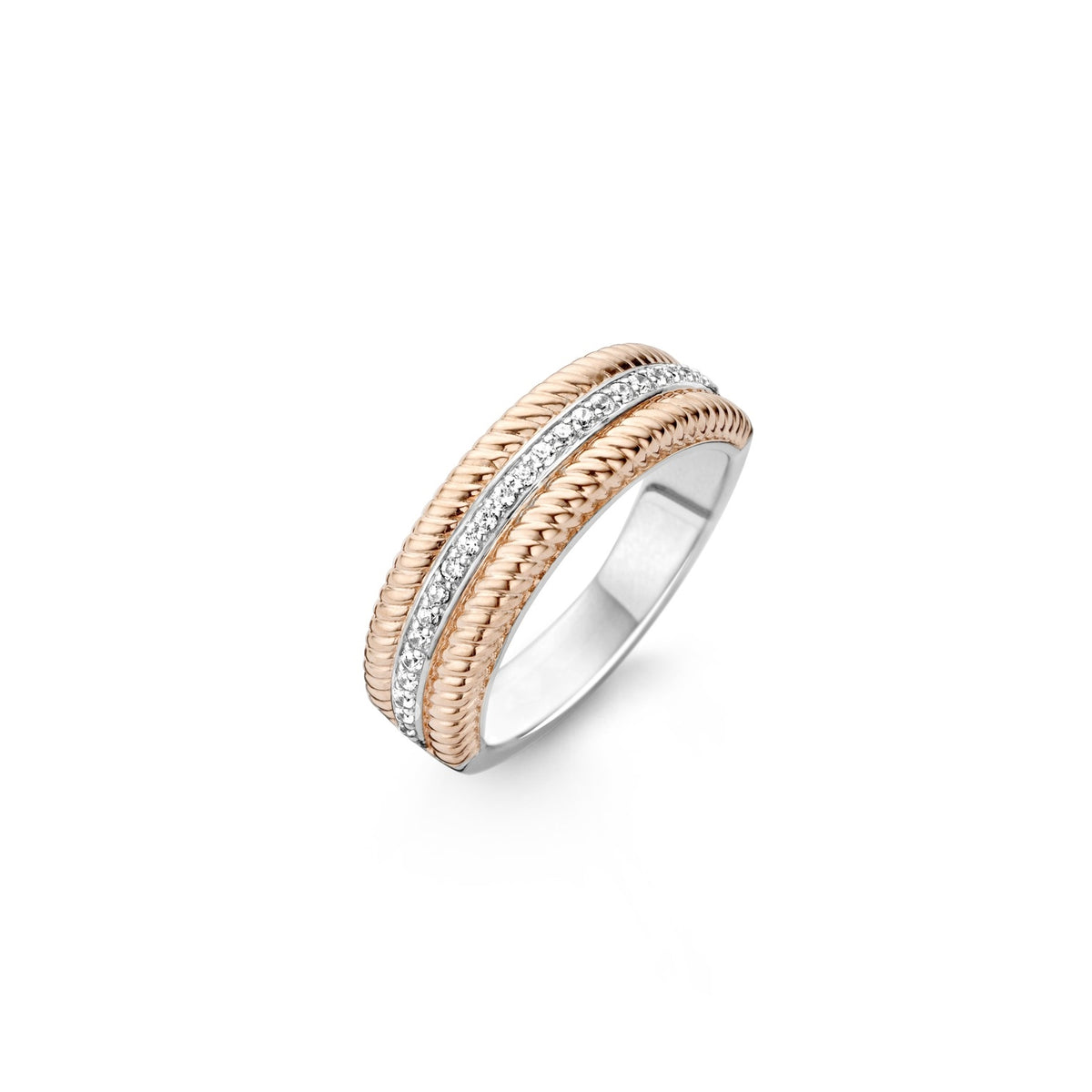TI SENTO Sterling Silver Ring with Cubic Zirconia and Rose Tone Edges