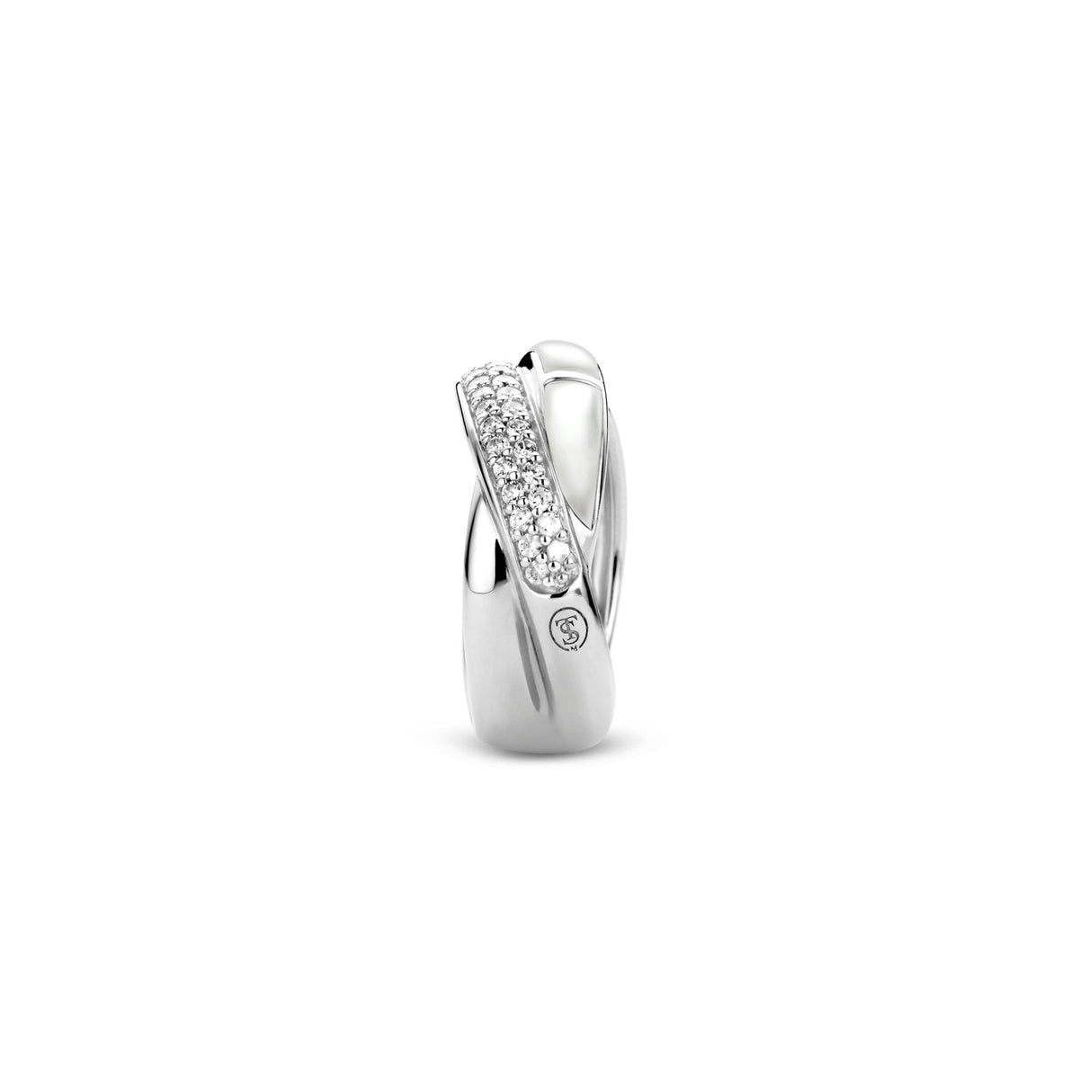 Ti Sento sterling silver, faux mother of pearl and cz crossover ring