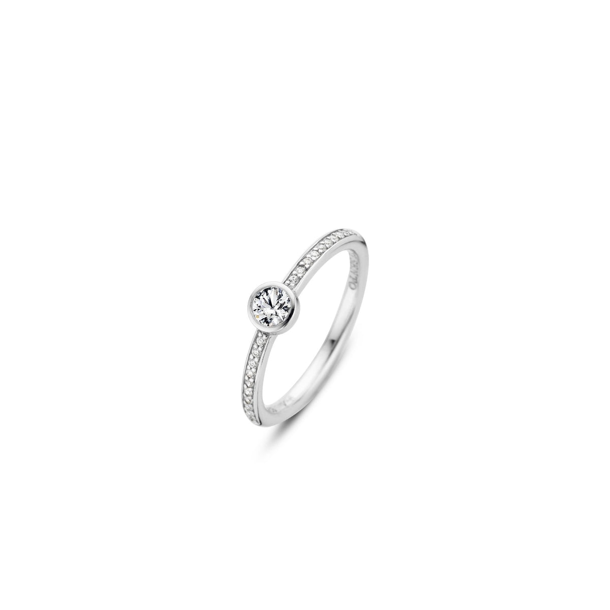 TI SENTO Sterling Silver Half Eternity Ring with Bezel Set Center Cubic Zirconia