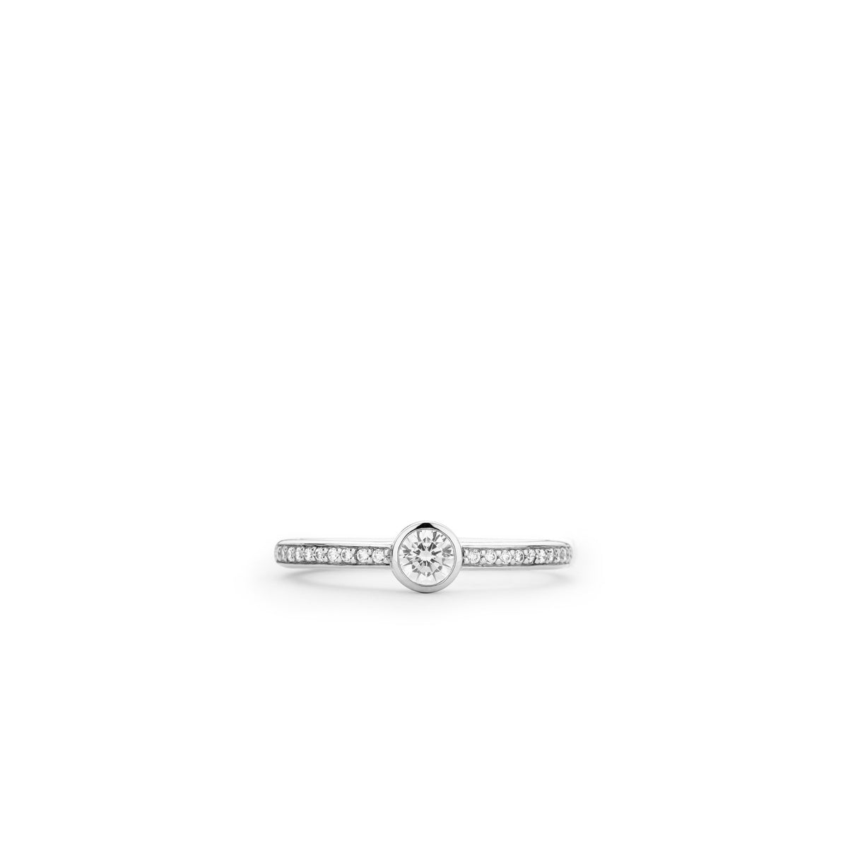 TI SENTO Sterling Silver Half Eternity Ring with Bezel Set Center Cubic Zirconia