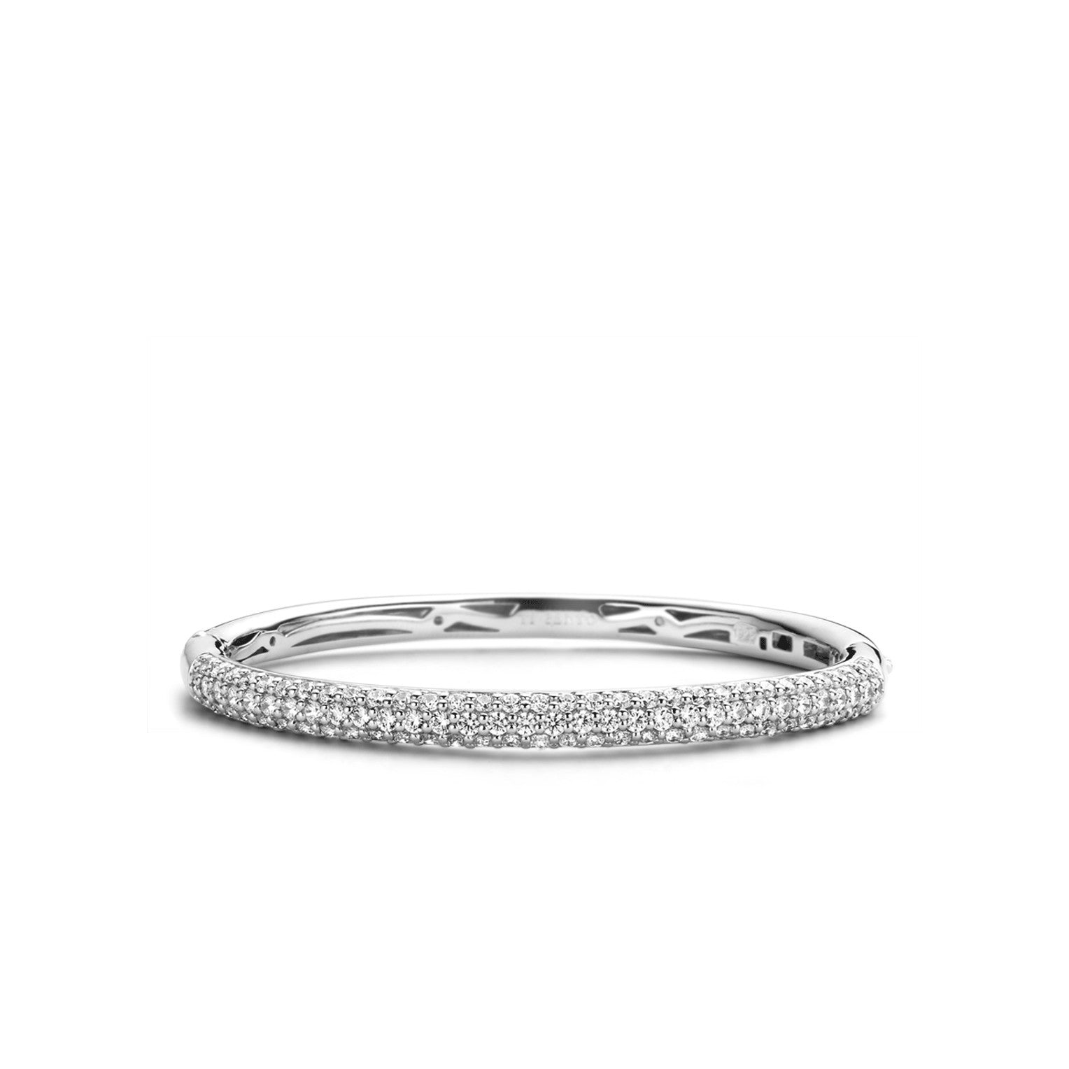 TI SENTO Sterling Silver Three Row Pave Cubic Zirconia Hinged Bracelet