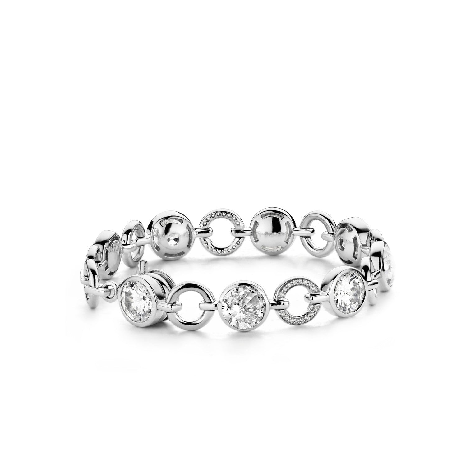 TI SENTO Sterling Silver Circular Link Bracelet with Bezel Set Cubic Zirconias