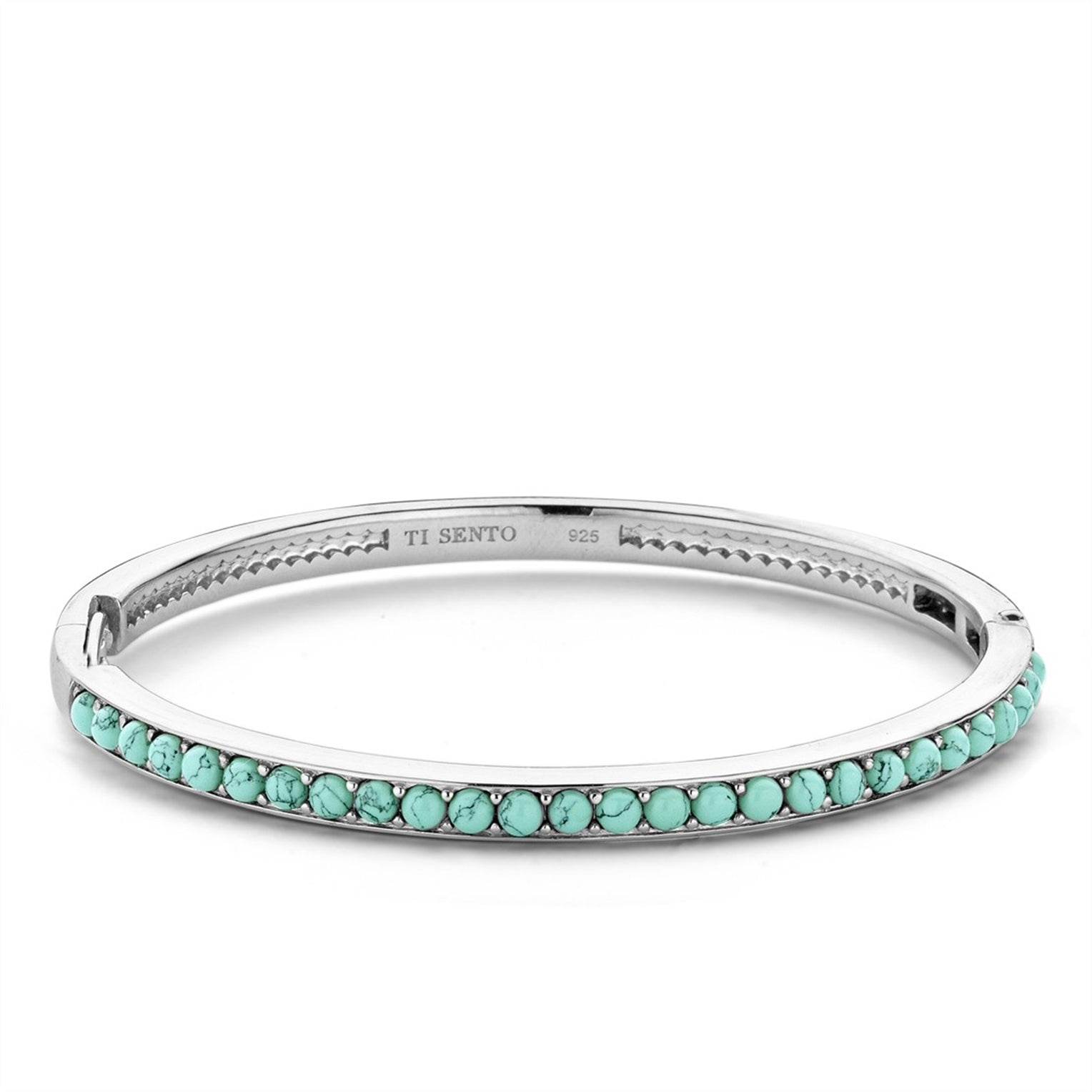 TI SENTO Sterling Silver Hinged Bracelet with Turqoise Colored Stones.
