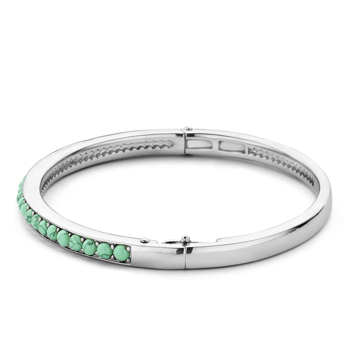 TI SENTO Sterling Silver Hinged Bracelet with Turqoise Colored Stones.