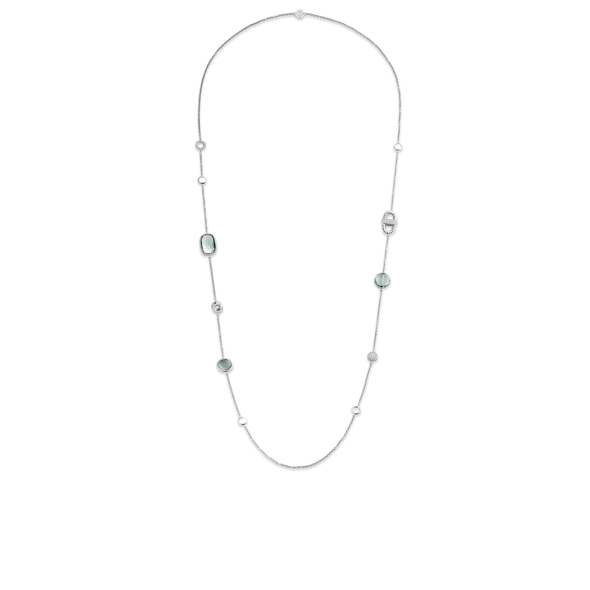 TI SENTO Sterling Silver Station Necklace with Cubic Zirconia and Green Stones