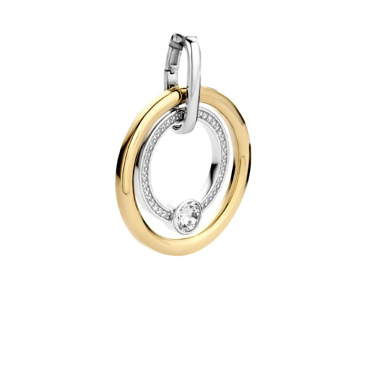 TI SENTO Sterling Silver Two Tone Double Circle Pendant with Cubic Zirconias