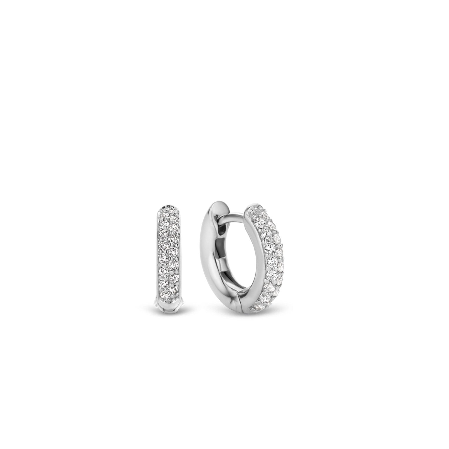TI SENTO Sterling Silver Two Row Pave Set Cubic Zirconia Huggie Earrings