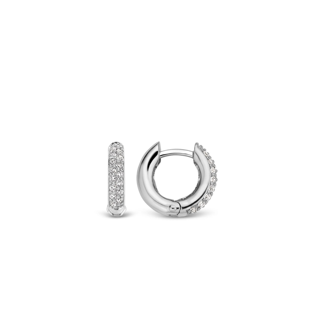TI SENTO Sterling Silver Two Row Pave Set Cubic Zirconia Huggie Earrings