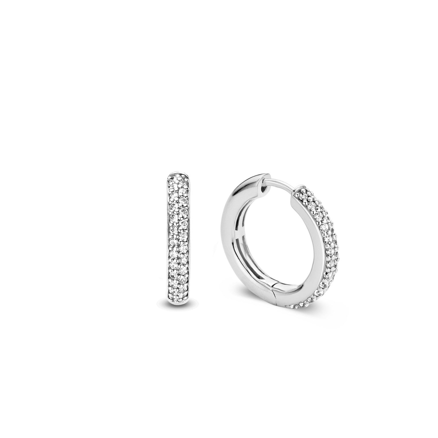 TI SENTO Sterling Silver Medium Hoop Huggie Earrings with Cubic Zirconia