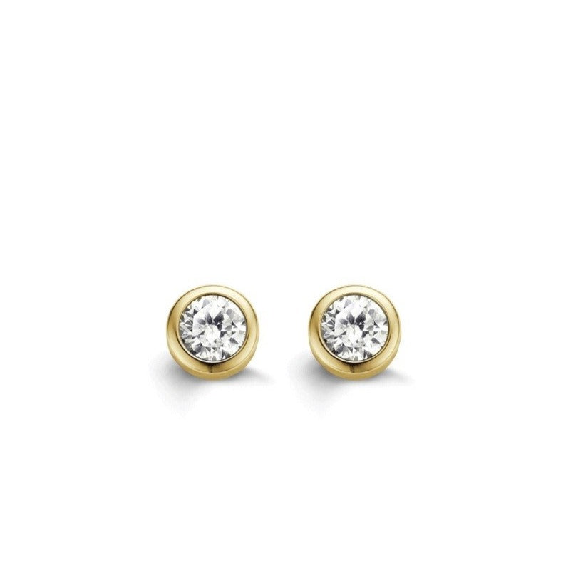 TI SENTO Sterling Silver Bezel Set Gold Tone Cubic Zirconia Earrings