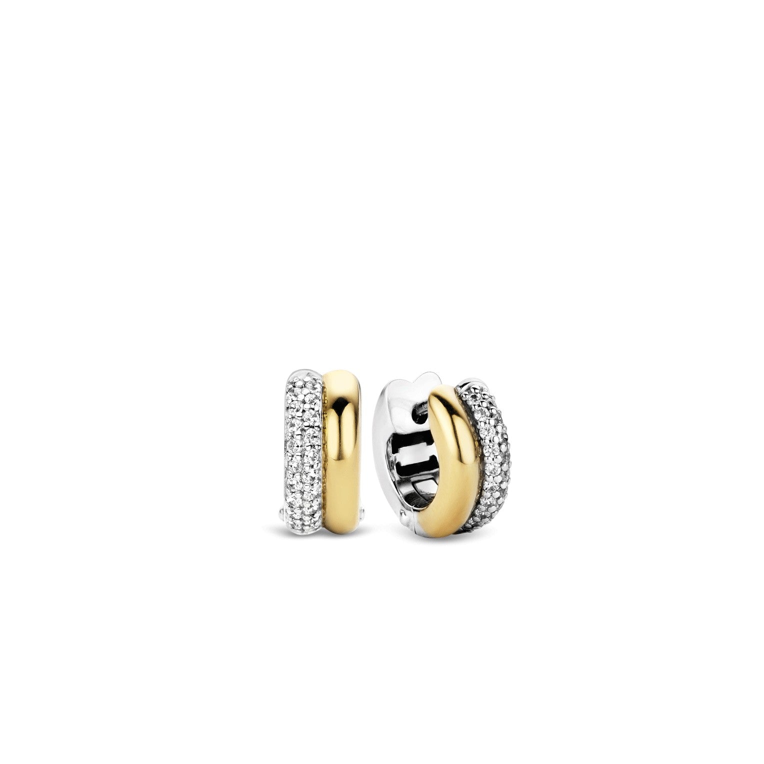 TI SENTO Sterling Silver Two Tone Hoop Earrings with Pave Set Cubic Zirconia
