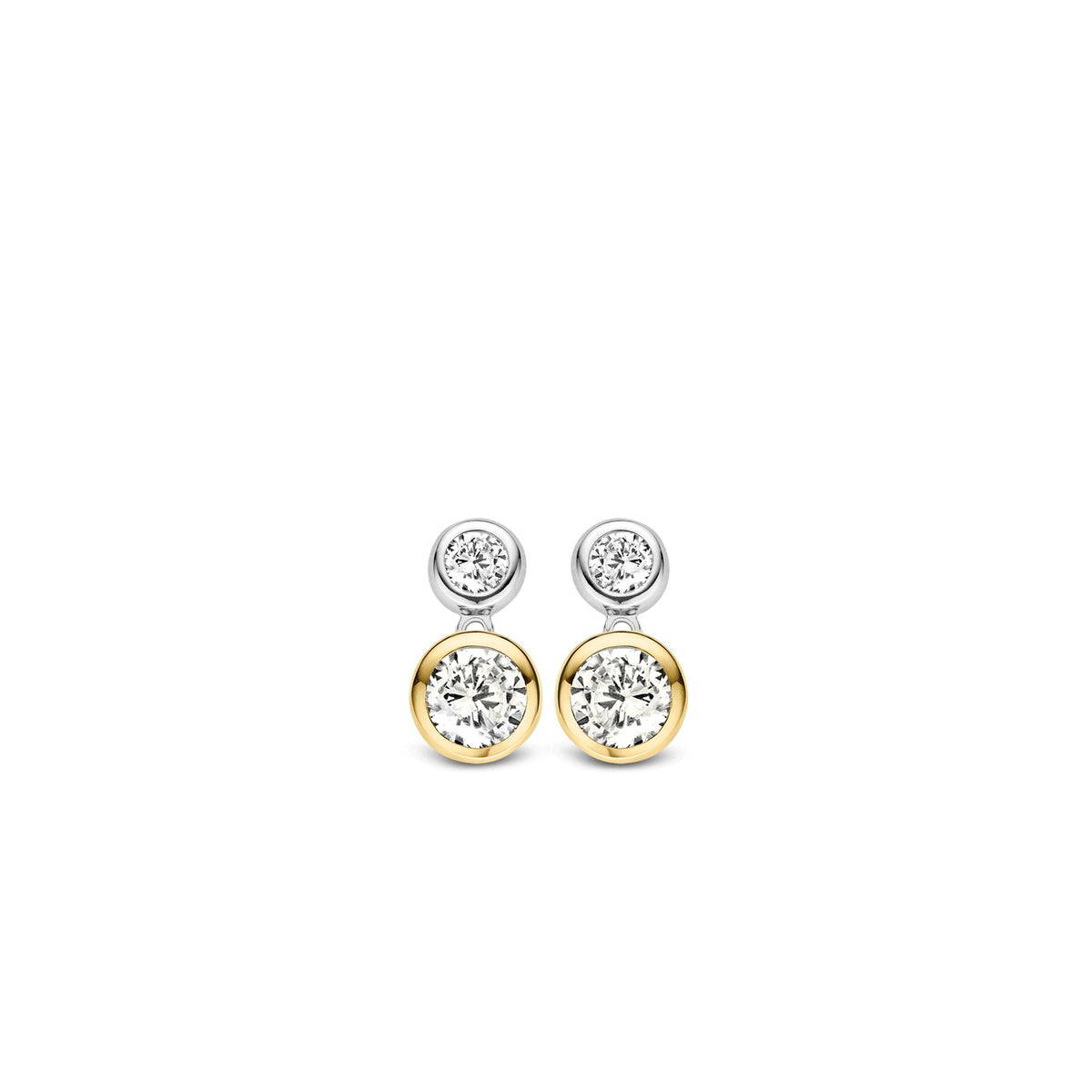 TI SENTO Sterling Silver Two Tone Earrings with Two Bezel Set Cubic Zirconia