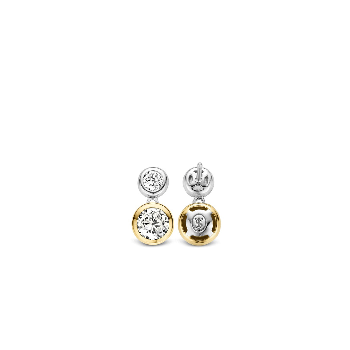 TI SENTO Sterling Silver Two Tone Earrings with Two Bezel Set Cubic Zirconia