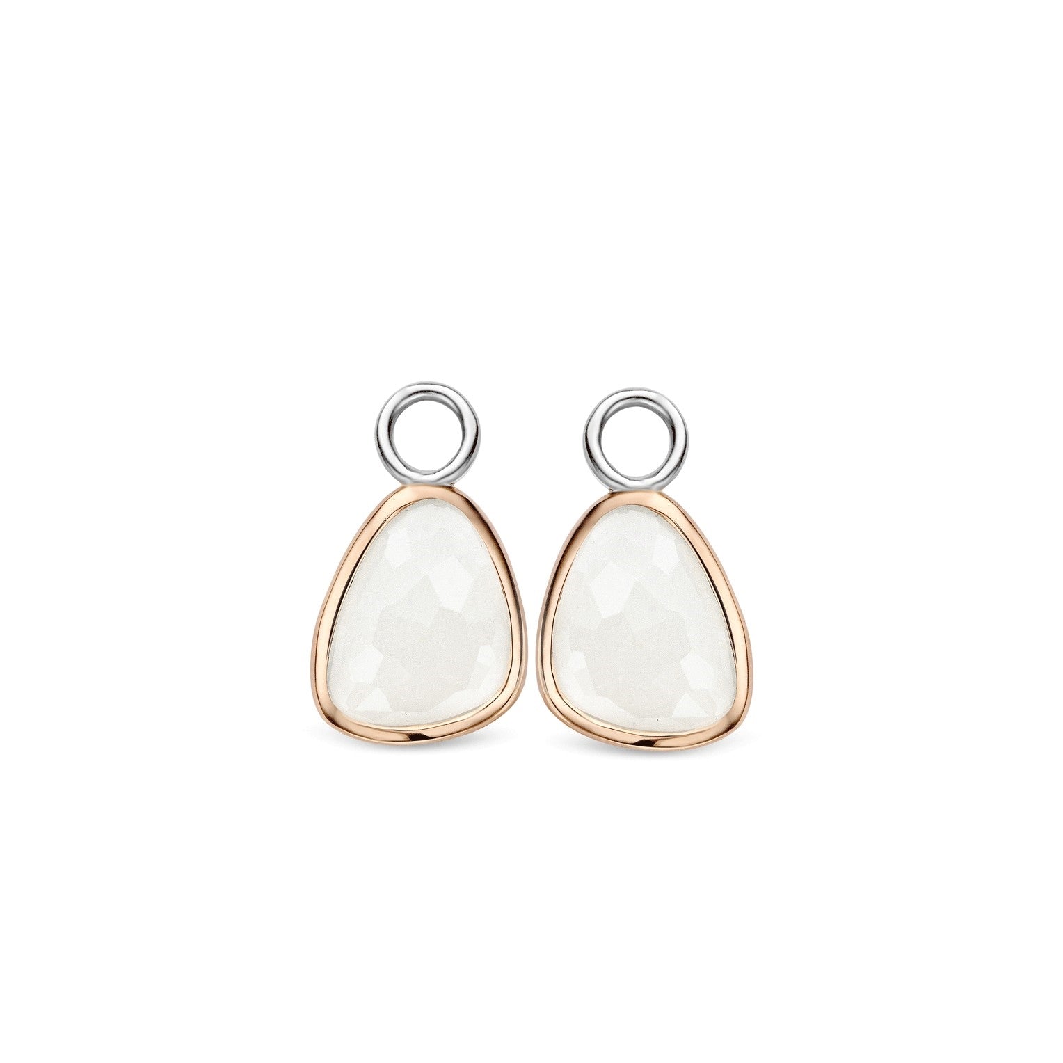 TI SENTO Sterling Silver Rose Tone Ear Charms with Bezel Set White Faceted Triangle Stones