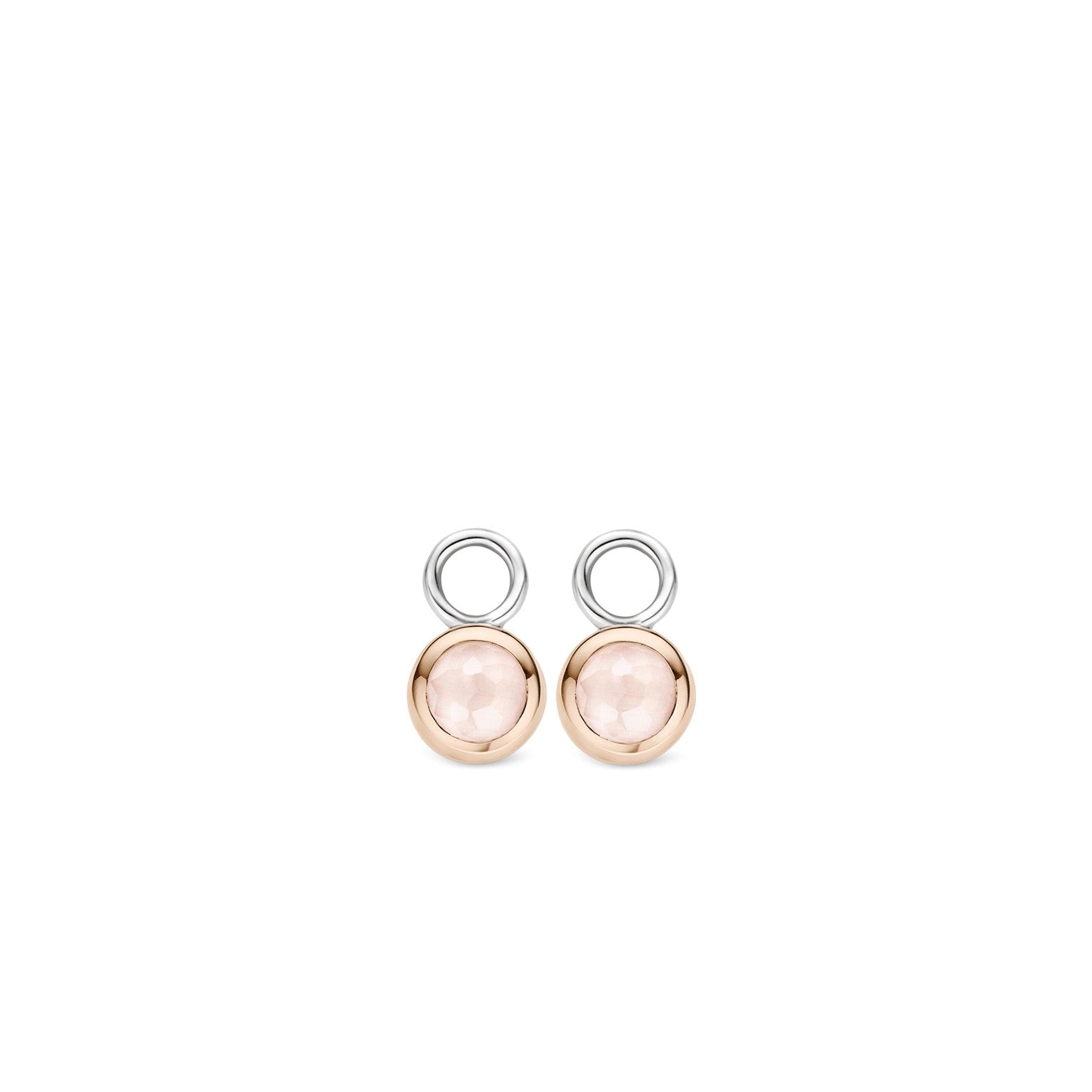 TI SENTO Sterling Silver Rose Tone Ear Charms with Bezel Set Round Pink Faceted Stones