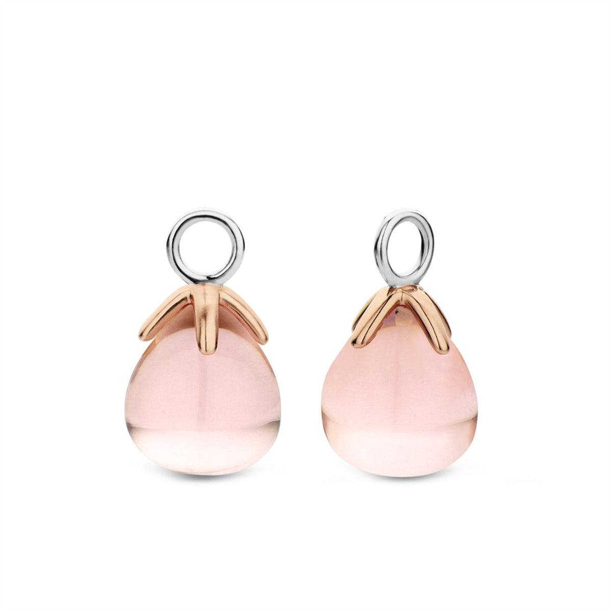 TI SENTO Sterling Silver and Rose Tone Ear Charms with Pink Stone Drops