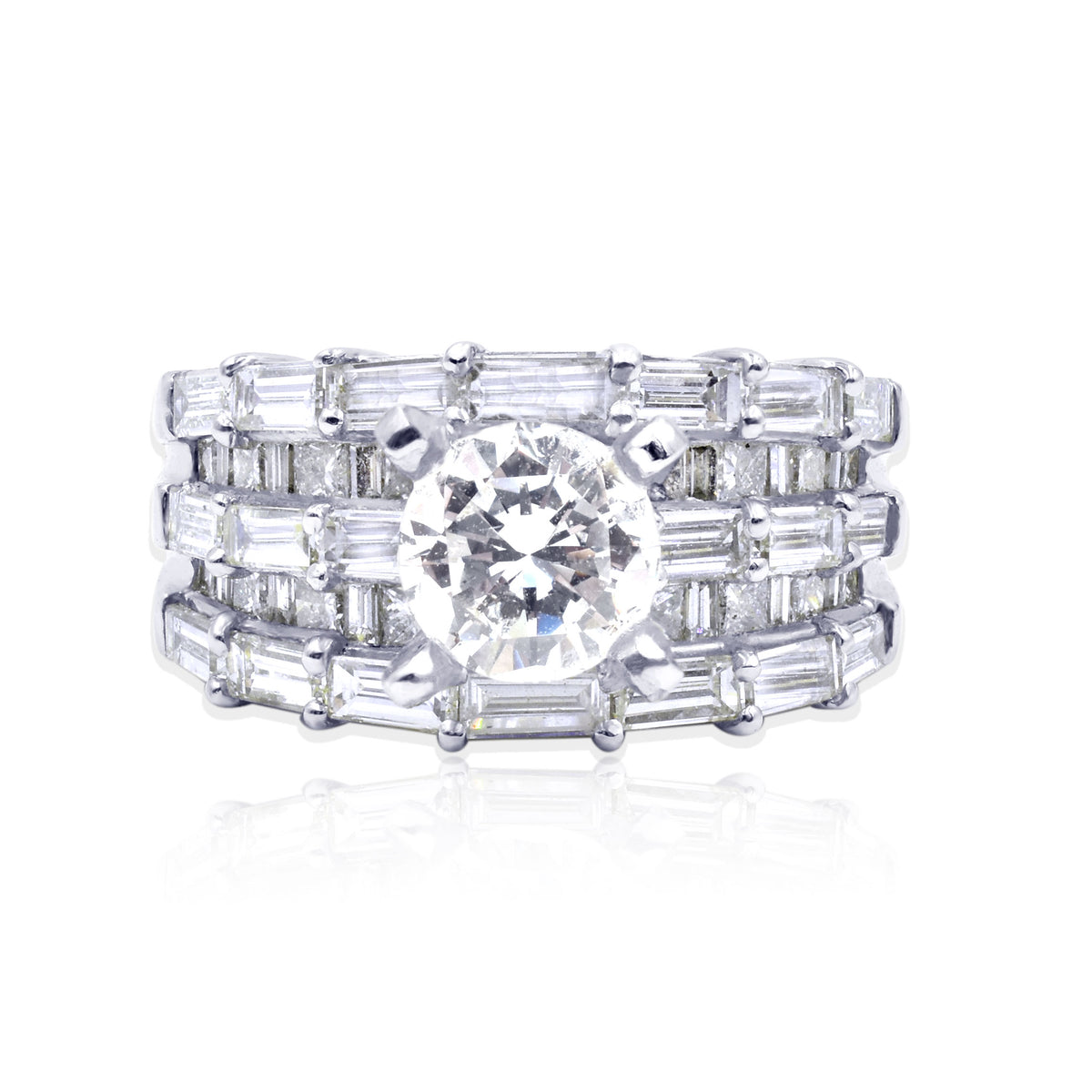 Platinum Baguette and Princess Cut Diamond Ring Setting