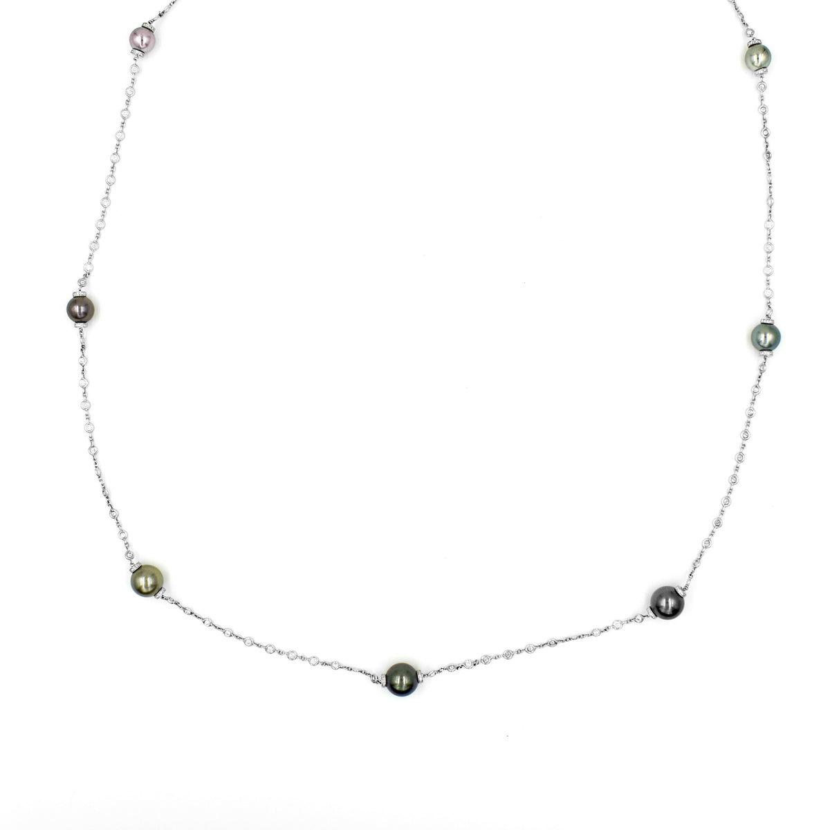 Beaudry Platinum Tahitian Pearls and Diamond Necklace