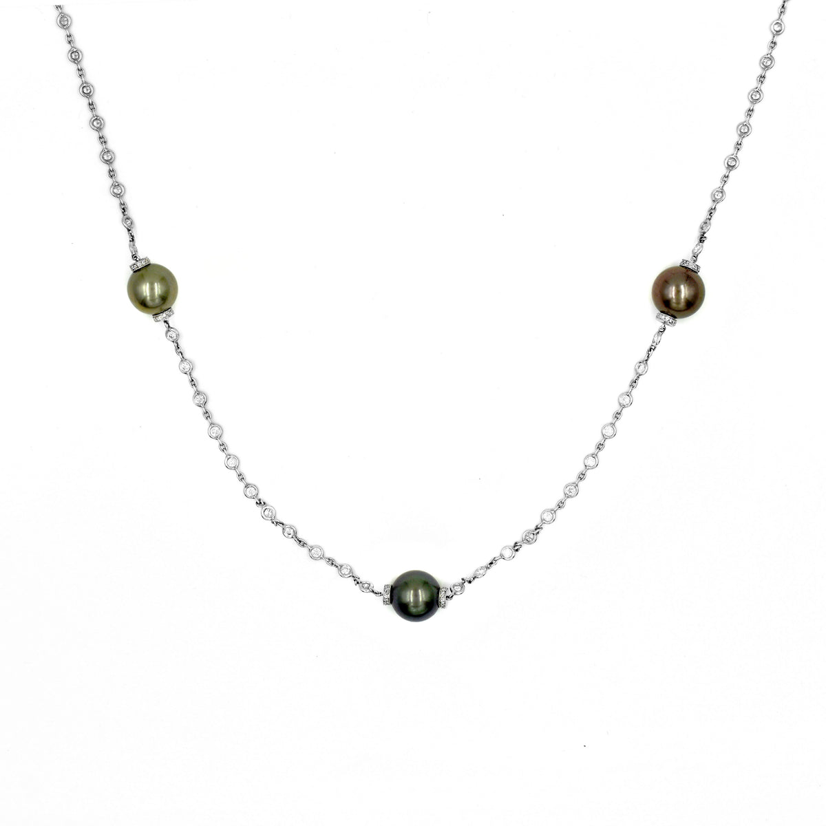 Beaudry Platinum Tahitian Pearls and Diamond Necklace