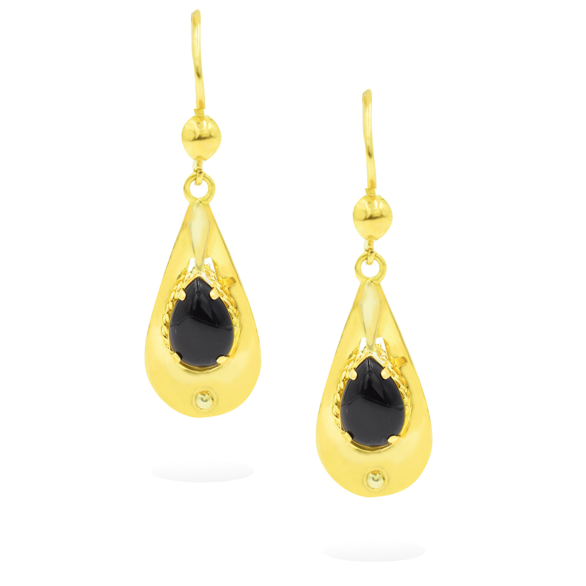 14K Yellow Gold Black Onyx Earrings