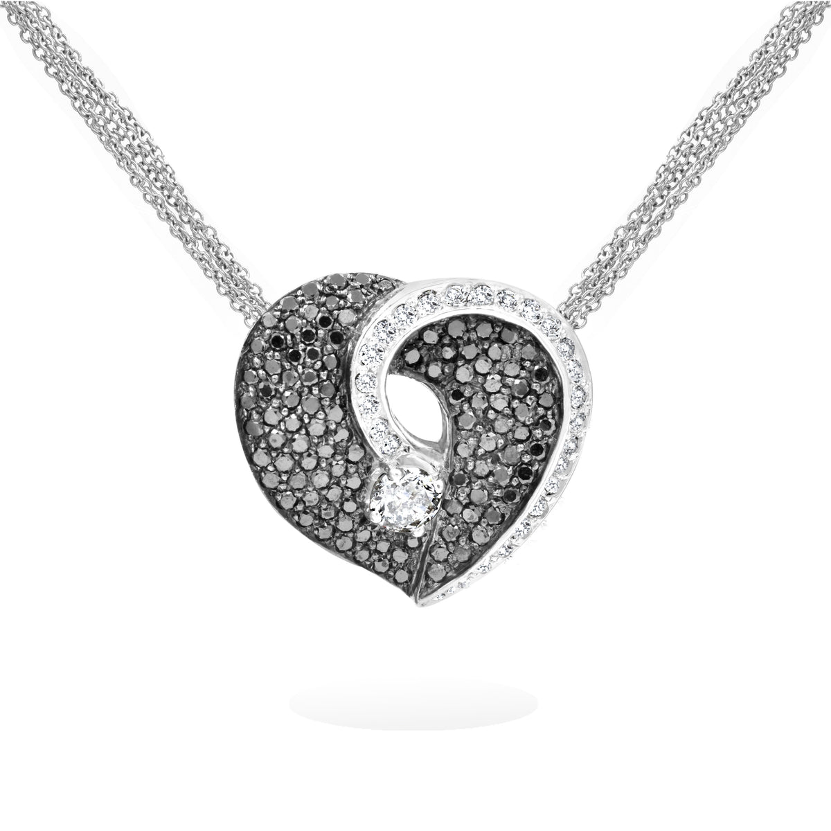 14K Heart Pendant with Black and White Diamonds