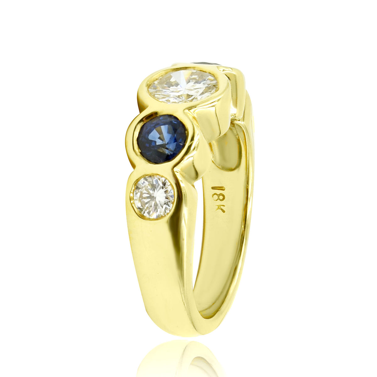 18K Yellow Gold Bezel Set Sapphire and Diamond Ring