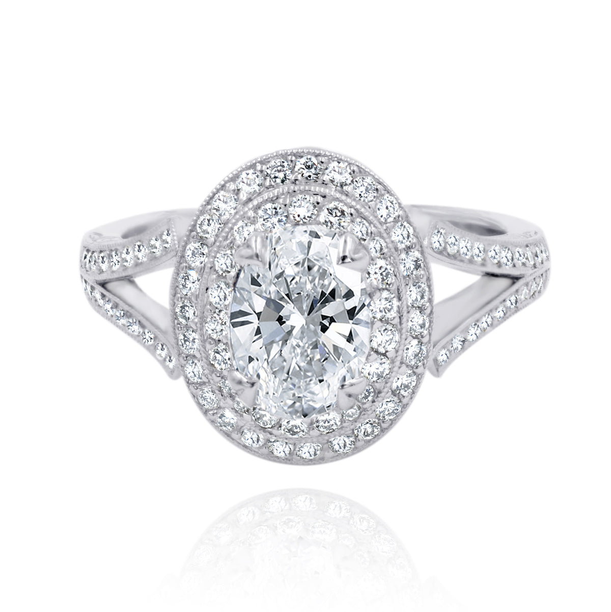 Beaudry Platinum Double Halo Oval Diamond Ring