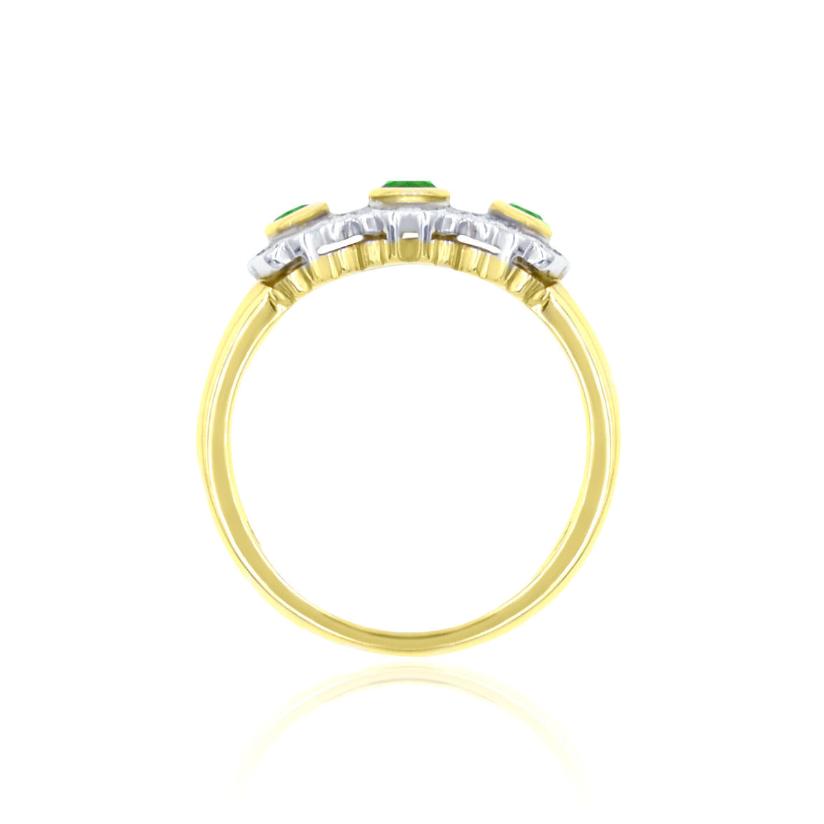 18K Two Tone Emerald and Diamond Flower Ring