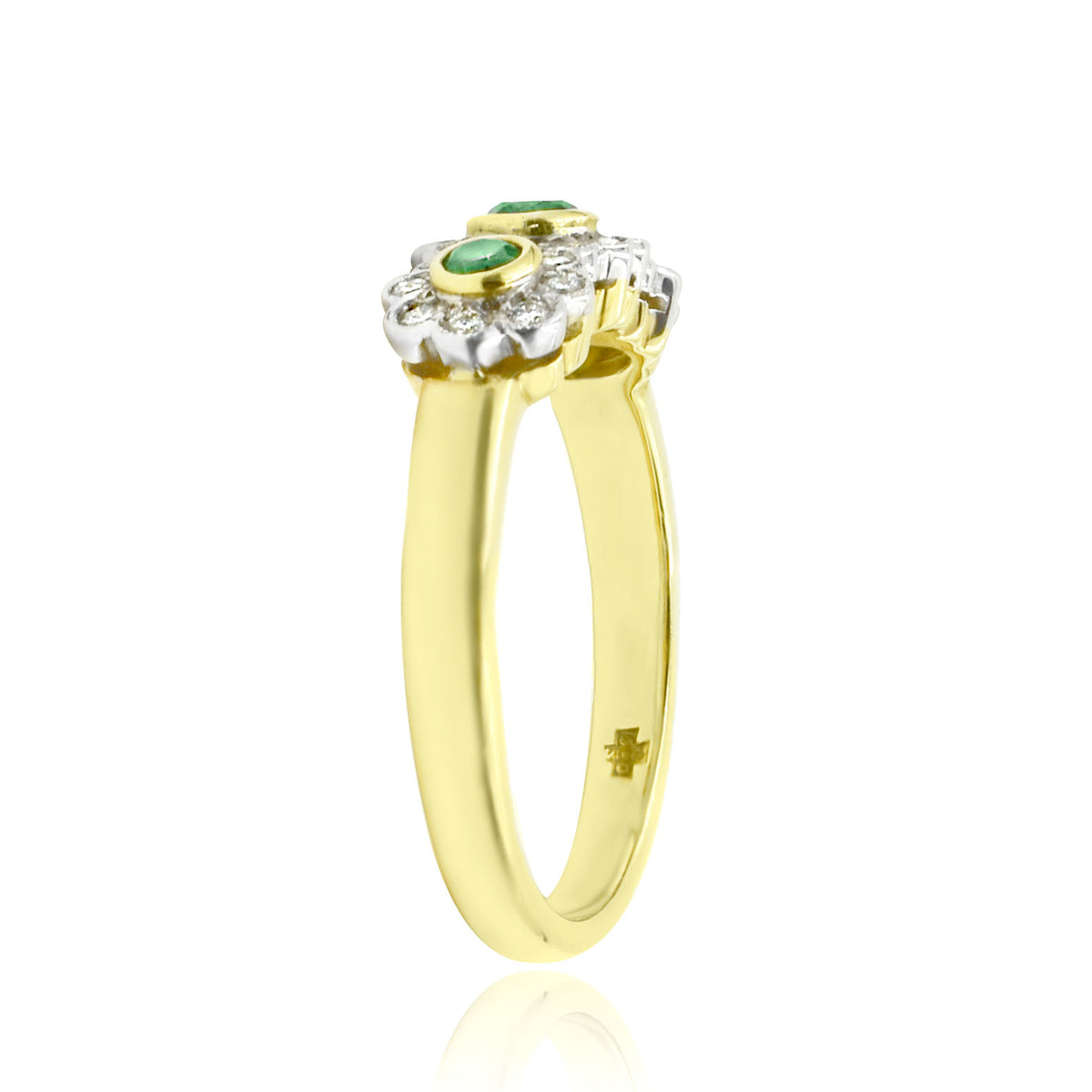 18K Two Tone Emerald and Diamond Flower Ring
