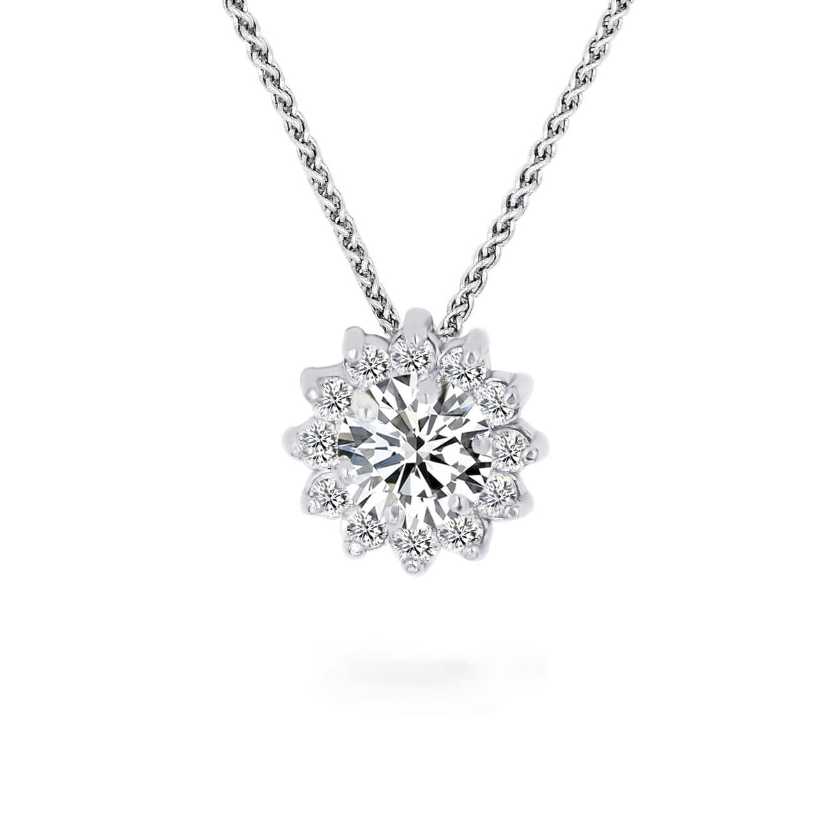 14K White Gold Diamond Halo Pendant