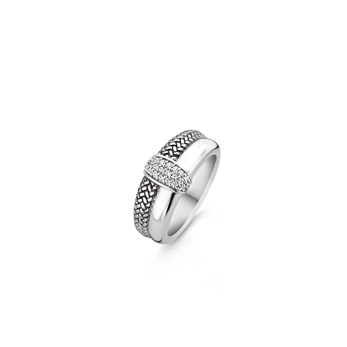 TI SENTO Sterling Silver Weave Band with Cubic Zirconia Center