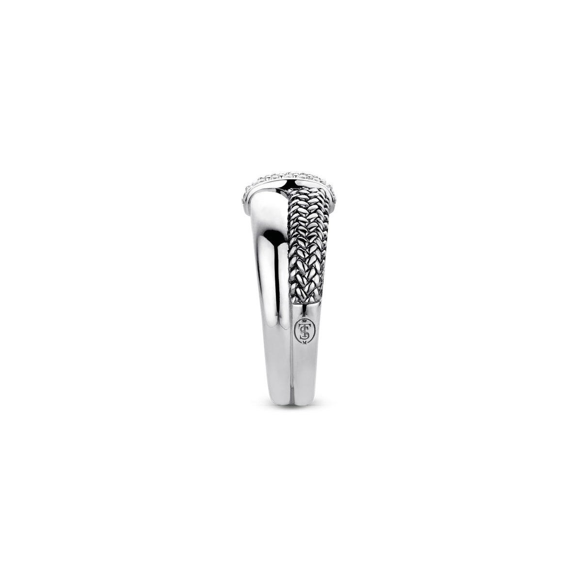 TI SENTO Sterling Silver Weave Band with Cubic Zirconia Center