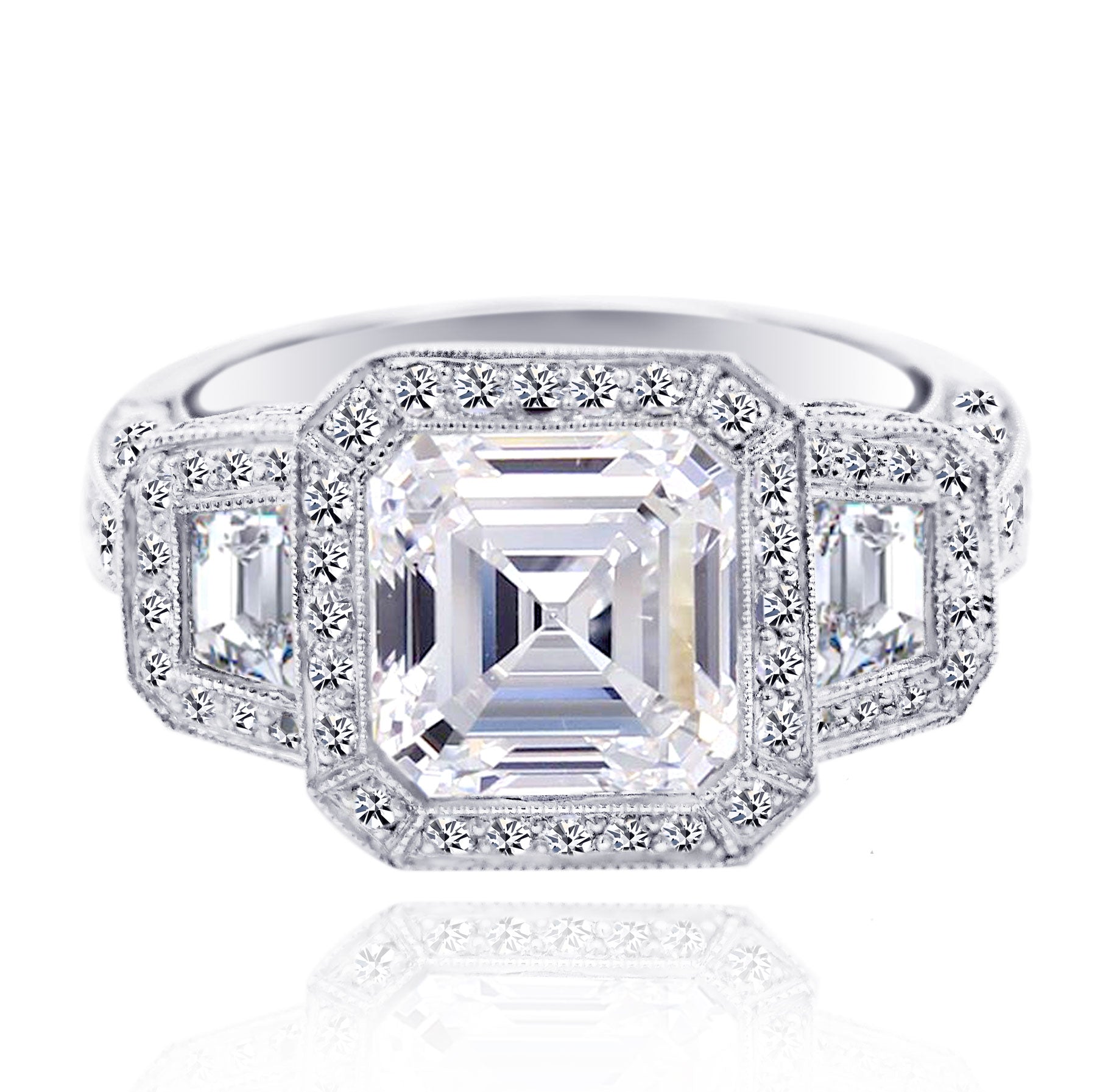 Platinum Ring Setting with Princess Cut Diamonds - JewelsbyTashne